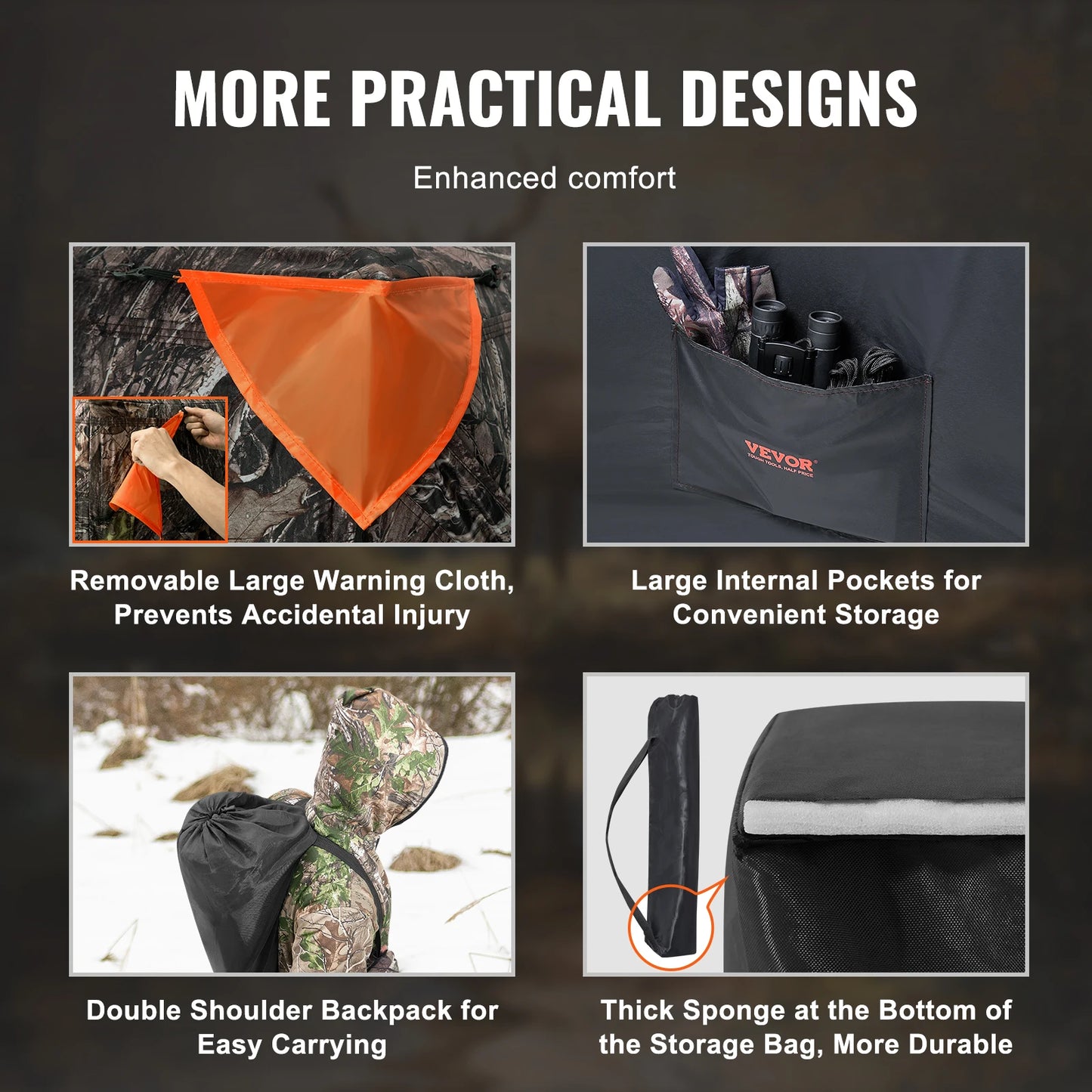 VEVOR Hunting Blind, 270° See through Ground Blind, 2-3 Person Pop up Deer Blind for Hunting with Carrying Bag, Portable Tent