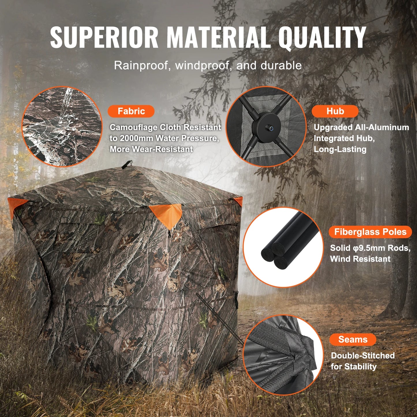 VEVOR Hunting Blind, 270° See through Ground Blind, 2-3 Person Pop up Deer Blind for Hunting with Carrying Bag, Portable Tent