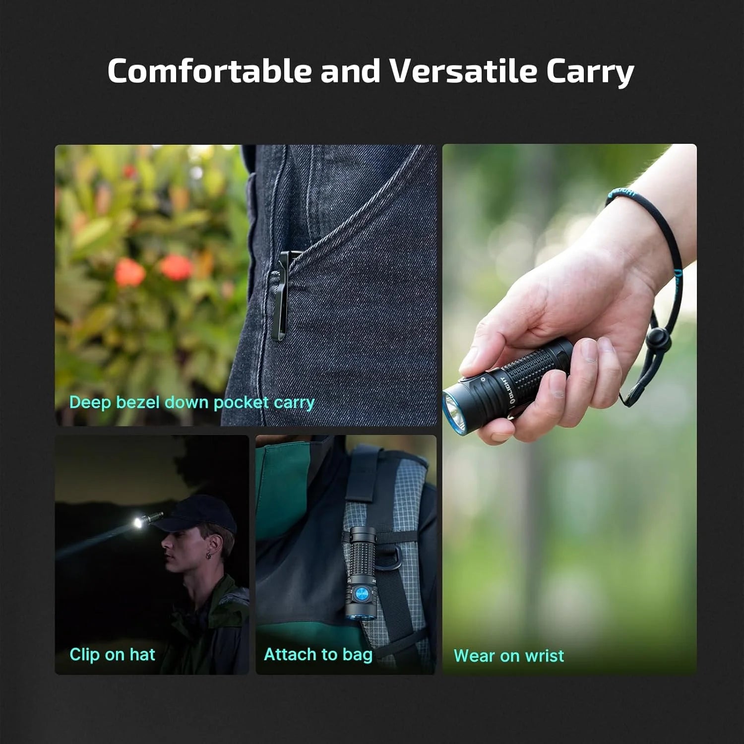 Baton Turbo EDC Rechargeable Handheld Flashlight, 1000 Lumens Compact LED and 510 Meters Long Throw Powerful Light, with Two-Way Clip and Landyard for Camping, Home Use (Black)