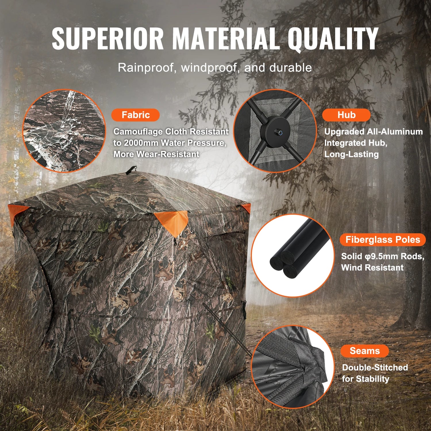 VEVOR Hunting Blind, 270° See through Ground Blind, 2-3 Person Pop up Deer Blind for Hunting with Carrying Bag, Portable Tent