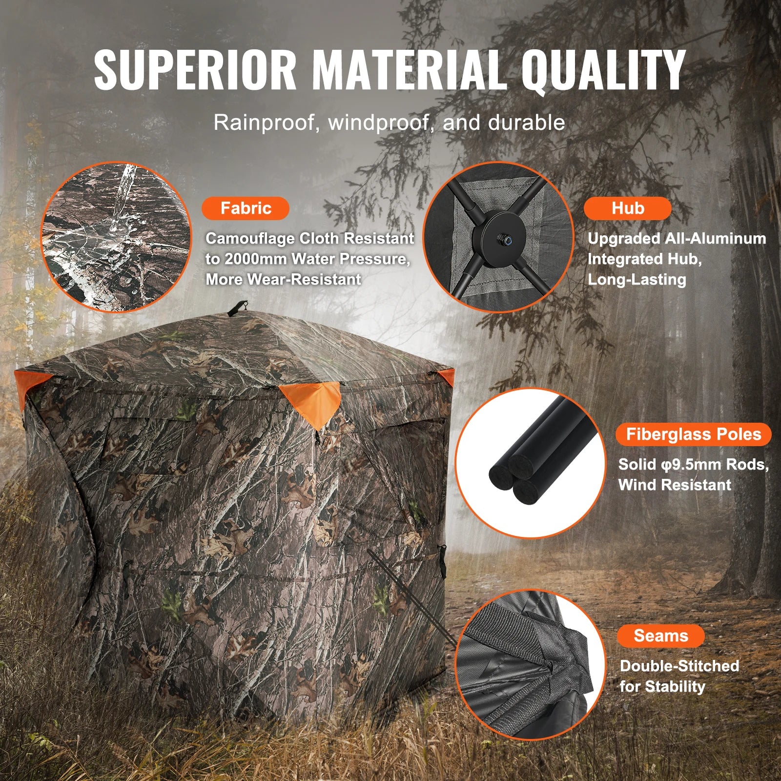 VEVOR Hunting Blind, 270° See through Ground Blind, 2-3 Person Pop up Deer Blind for Hunting with Carrying Bag, Portable Tent