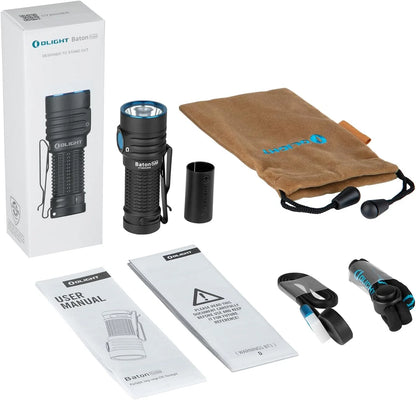 Baton Turbo EDC Rechargeable Handheld Flashlight, 1000 Lumens Compact LED and 510 Meters Long Throw Powerful Light, with Two-Way Clip and Landyard for Camping, Home Use (Black)