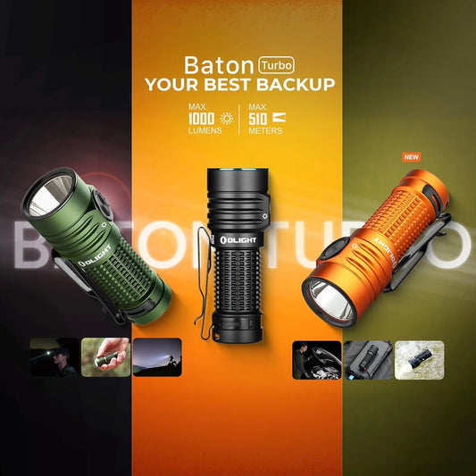Baton Turbo EDC Rechargeable Handheld Flashlight, 1000 Lumens Compact LED and 510 Meters Long Throw Powerful Light, with Two-Way Clip and Landyard for Camping, Home Use (Black)
