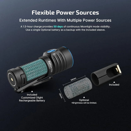 Baton Turbo EDC Rechargeable Handheld Flashlight, 1000 Lumens Compact LED and 510 Meters Long Throw Powerful Light, with Two-Way Clip and Landyard for Camping, Home Use (Black)