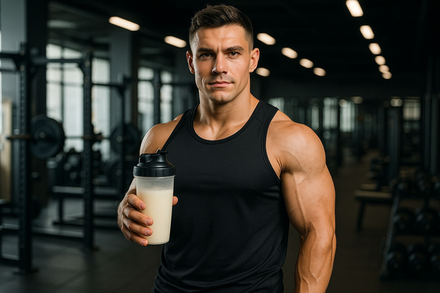 gym enthusyist holding a creatine mix shake