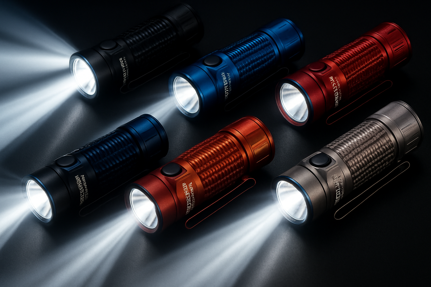 show Olight baton Turbo flashlight shining bright have a few different ones with various colors